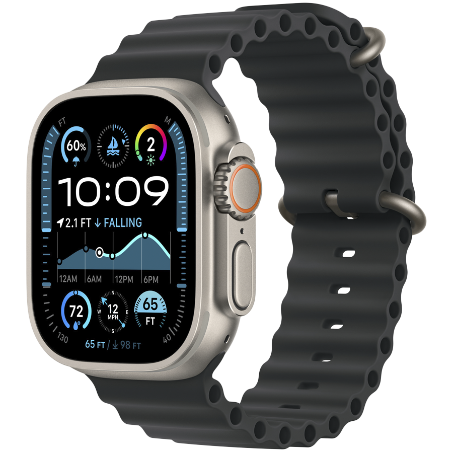 49mm Black Ocean Band - Natural Titanium Finish