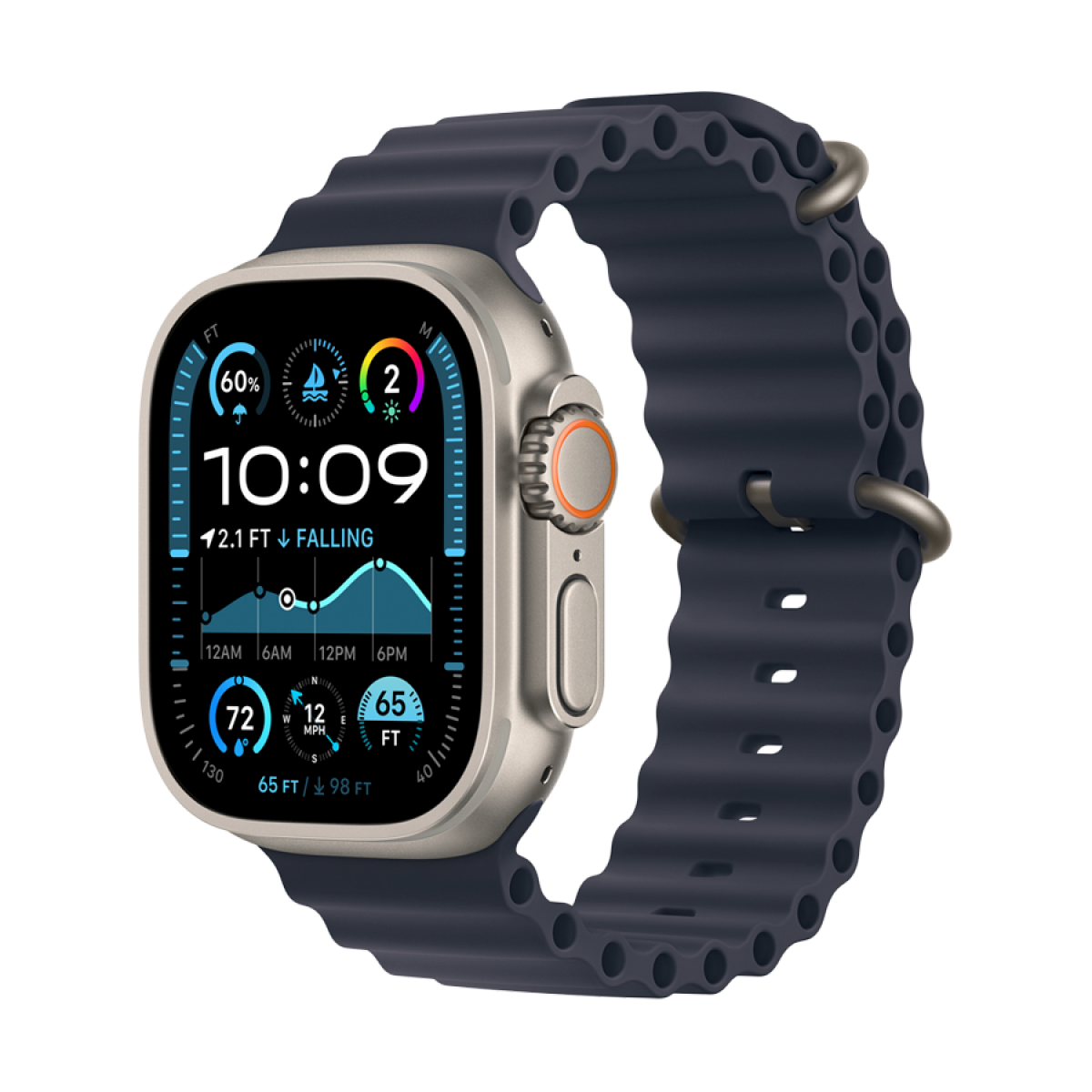 49mm Navy Ocean Band - Natural Titanium Finish