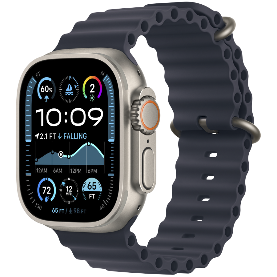 49mm Navy Ocean Band - Natural Titanium Finish