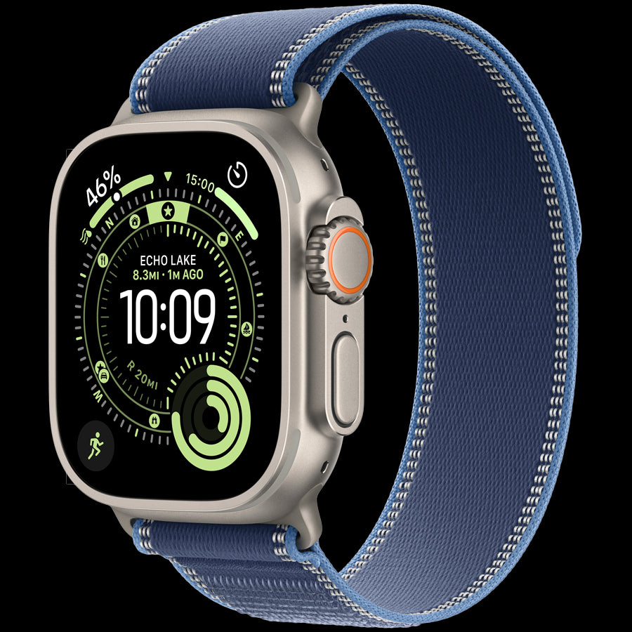 Apple Watch Ultra 3 GPS + Cellular 49mm Natural Titanium Case with Blue/Bright Blue Trail Loop - M/L,Model A3281