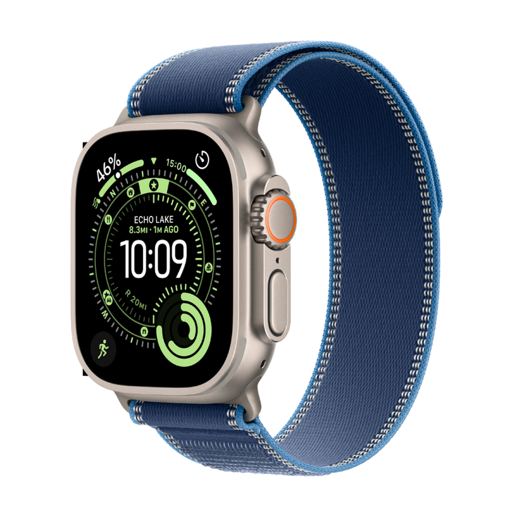 Apple Watch Ultra 3 GPS + Cellular 49mm Natural Titanium Case with Blue/Bright Blue Trail Loop - M/L,Model A3281