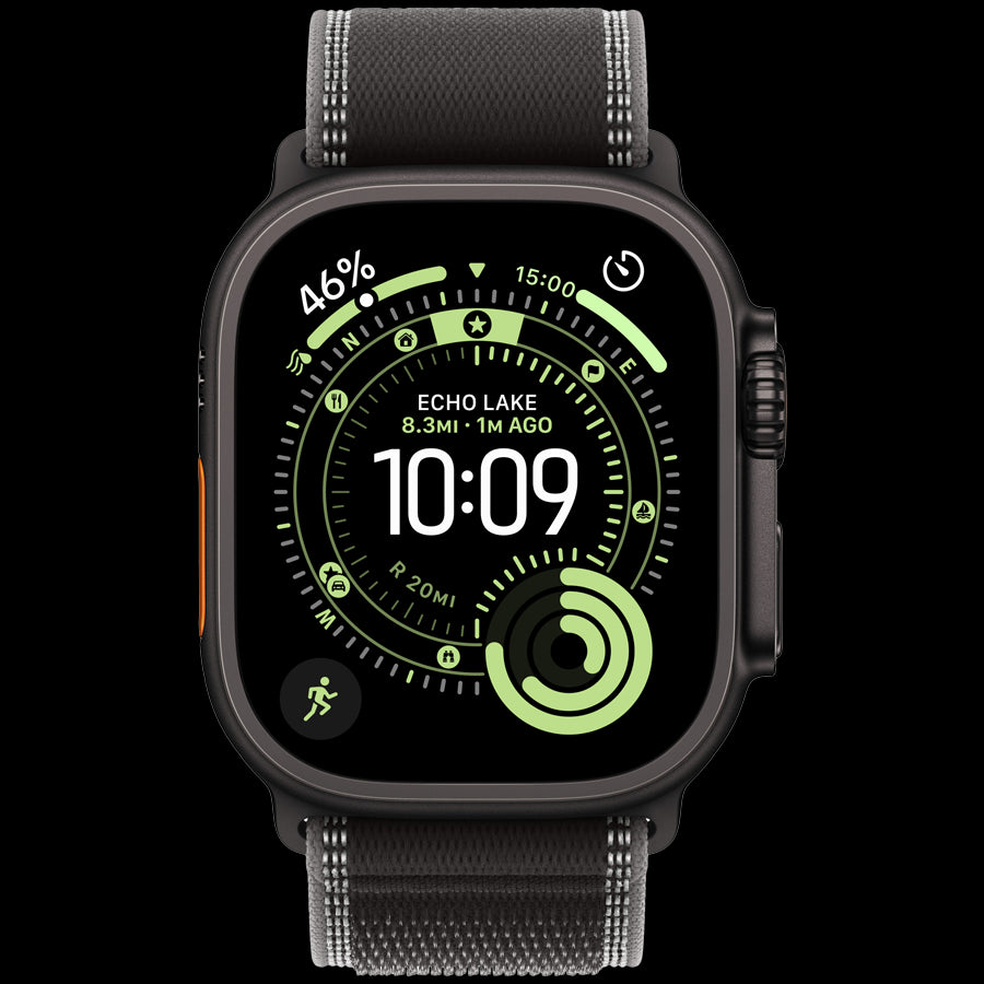 Apple Watch Ultra 3 GPS + Cellular 49mm Black Titanium Case with Black/Charcoal Trail Loop - M/L,Model A3281