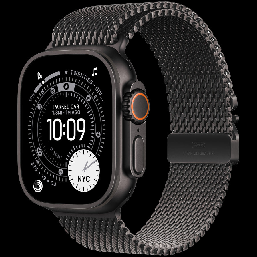 Apple Watch Ultra 3 GPS + Cellular 49mm Black Titanium Case with Black Titanium Milanese Loop - Small,Model A3281