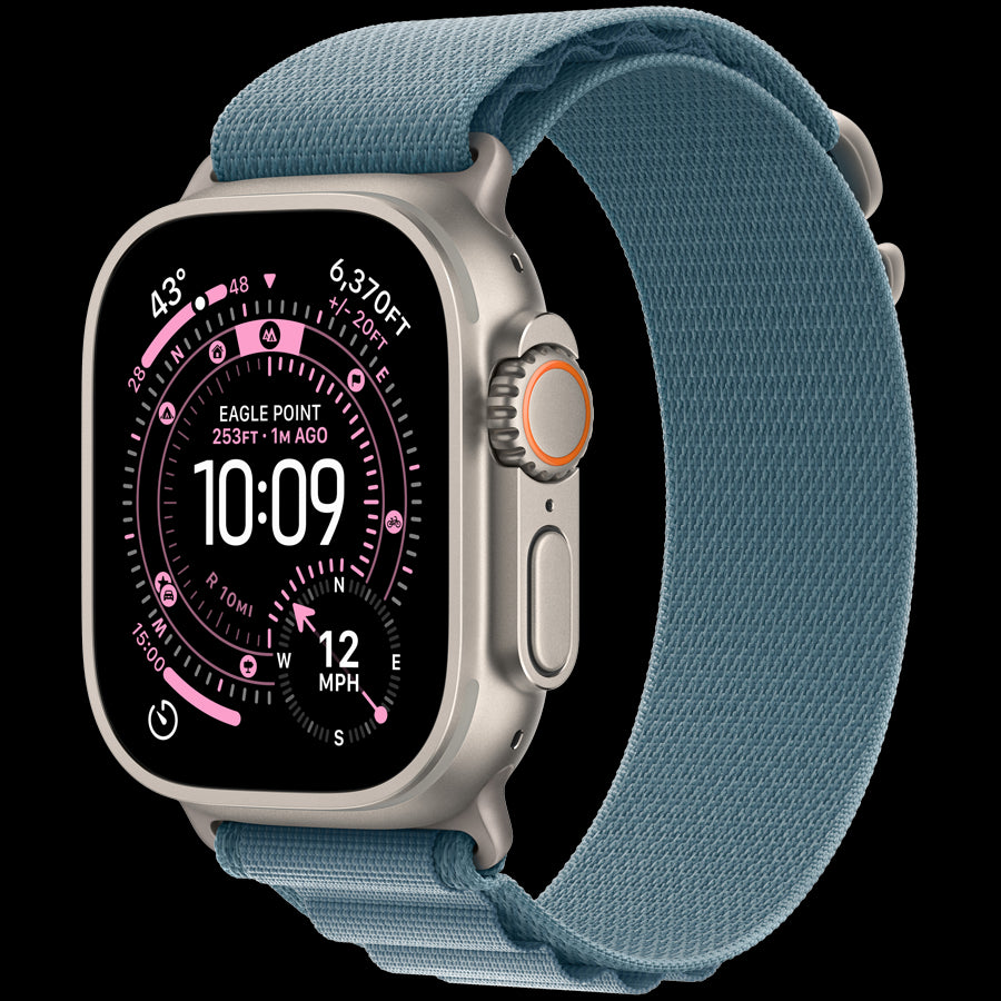 Apple Watch Ultra 3 GPS + Cellular 49mm Natural Titanium Case with Light Blue Alpine Loop - Small,Model A3281