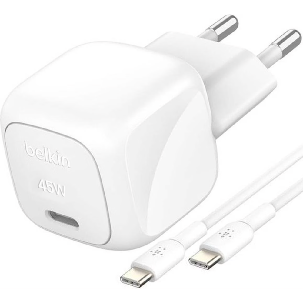 Belkin - BoostCharge - Single 45 Watt USB-C Charger - Includes USB-C to USB-C Cable - White