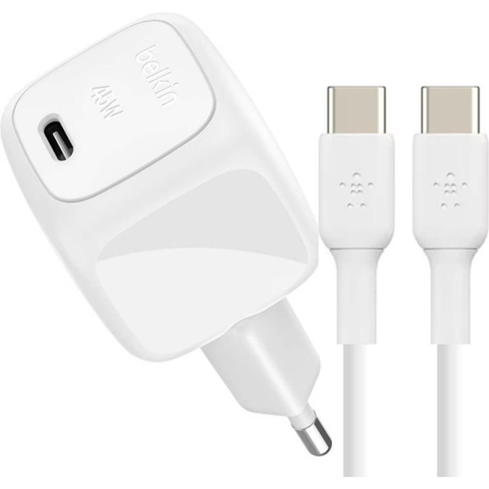 Belkin - BoostCharge - Single 45 Watt USB-C Charger - Includes USB-C to USB-C Cable - White