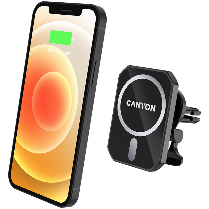 CANYON CH-15, Magnetic car holder and wireless charger, C-15-01, 15W，Input: USB-C: 5V/2A, 9V/3A;Output: 5W, 7.5W, 10W, 15W;83*60*8.15mm,0.147kg,black - Image 3