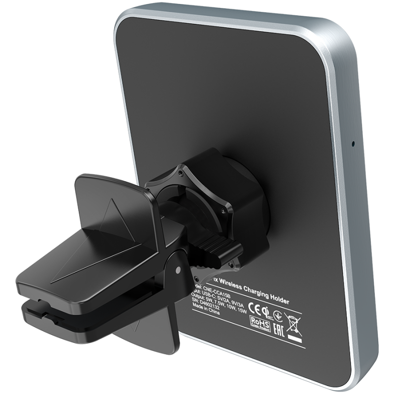 CANYON CH-15, Car holder and wireless charger MegaFix, C-15, 15W, Input: USB-C: 5V/2A, 9V/3A; Output: 5W, 7.5W, 10W, 15W;89*65*12mm,0.195kg,black - Image 3