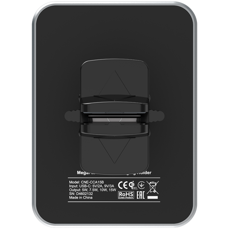 CANYON CH-15, Car holder and wireless charger MegaFix, C-15, 15W, Input: USB-C: 5V/2A, 9V/3A; Output: 5W, 7.5W, 10W, 15W;89*65*12mm,0.195kg,black - Image 4