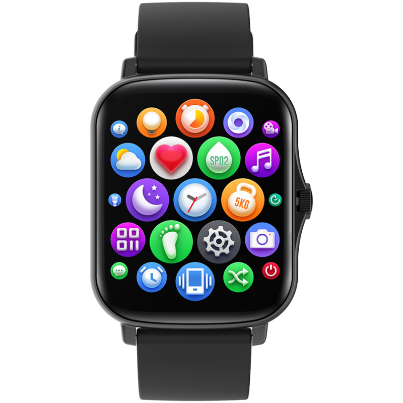 CANYON Wildberry SW-79, Smart watch, 1.69inches TFT full touch screen, Zinic+plastic body, IP67 waterproof, multi-sport mode, compatibility with iOS and android, black body with black silicon belt, Host: 44.4*36*9.2mm, Strap: 230x20mm, 47g