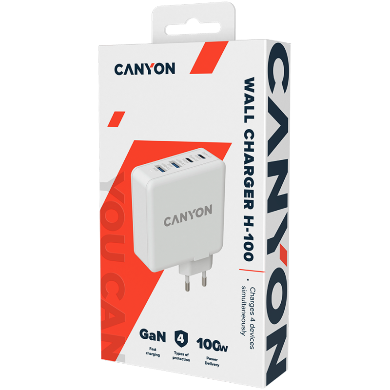CANYON H-100, GAN 100W charger  Input:  100V-240V Output: USB-C1/C2: 5V 3A , 9V 3A , 12V 3A , 15V 3A , 20V 5A  USB-A 1/A2: 4.5V/5A, 5V/4.5A, 9V/3A, 12V/2.5A,  20V/1.5A  C1+C2 : 65W + 30W； C1+A1 : 65W + 30W ； C1+A2 : 65W + 30W ；C1+A1+A2 : 65W + 7.5W - Image 3