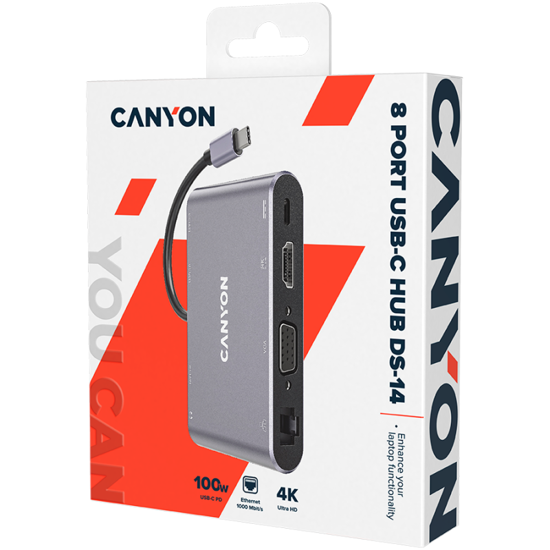 CANYON hub DS-14 8in1 4k USB-C Dark Grey - Image 2