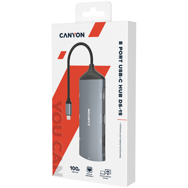 CANYON hub DS-15 8in1 4k USB-C Dark Grey - Image 2