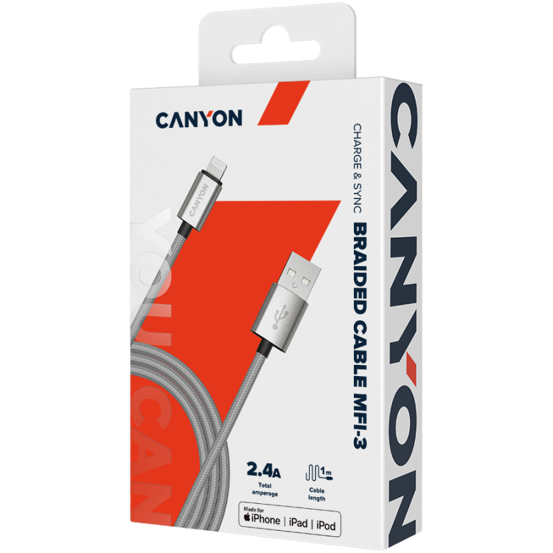 CANYON cable MFI-3 Lightning 12W 1m Grey - Image 3
