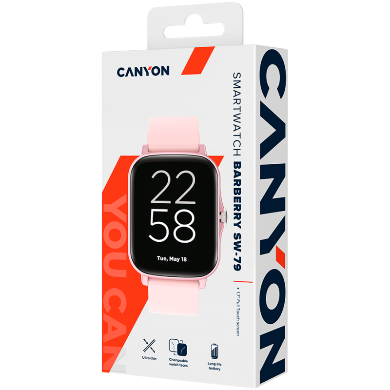 CANYON Wildberry SW-79, Smart watch, 1.69inches TFT full touch screen, Zinic+plastic body, IP67 waterproof, multi-sport mode, compatibility with iOS and android, Pink body with Pink silicon belt, Host: 44.4*36*9.2mm, Strap: 230x20mm, 47g - Image 6