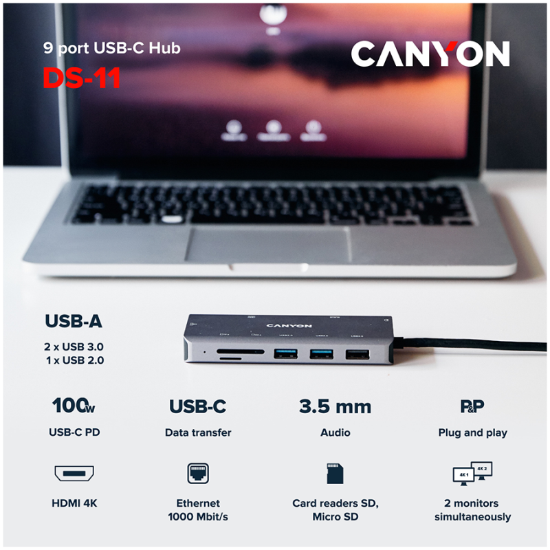 CANYON hub DS-11 9in1 USB-C Space Grey - Image 4