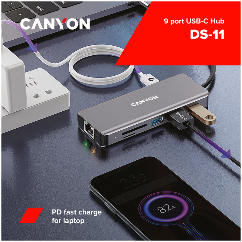 CANYON hub DS-11 9in1 USB-C Space Grey - Image 5