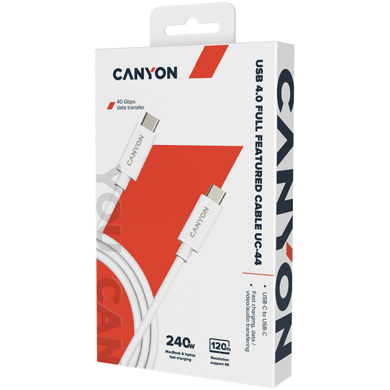 CANYON UC-44, cable, U4-CC-5A1M-E, USB4 TYPE-C to TYPE-C cable assembly 40G 1m 5A 240W(ERP) with E-MARK, CE, ROHS, white - Image 2