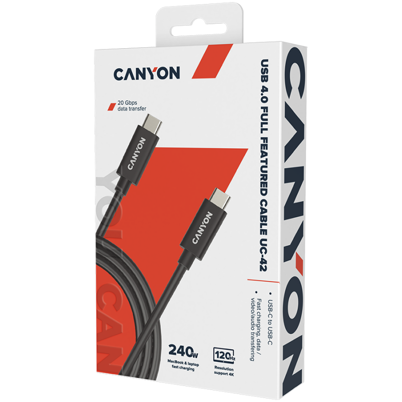 CANYON cable UC-42 USB-C to USB-C 240W 20Gbps 4k 2m Black - Image 2