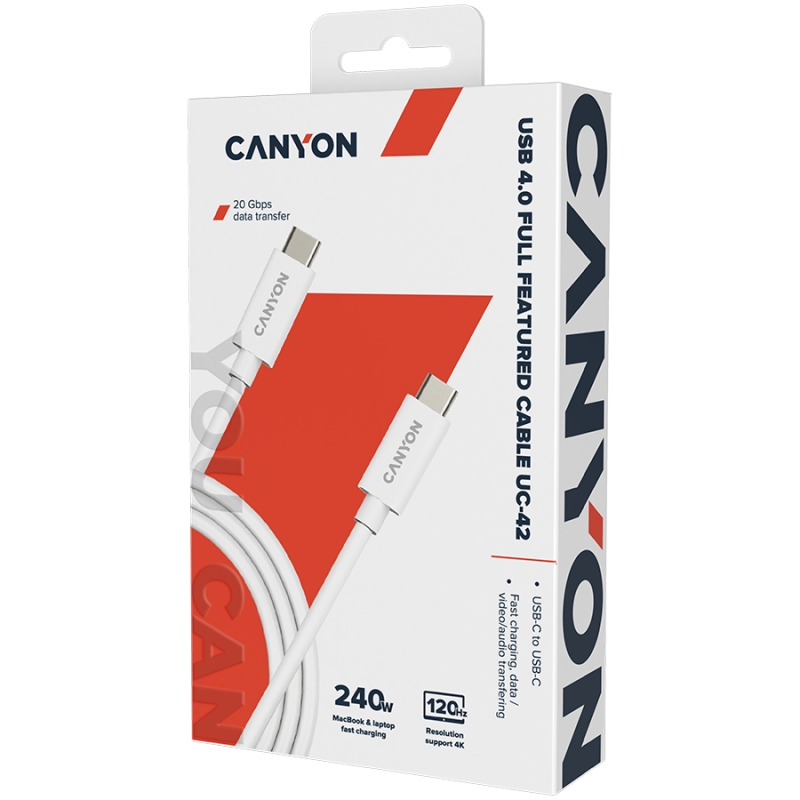 CANYON UC-42, cable, U4-CC-5A2M-E, USB4 TYPE-C to TYPE-C cable assembly 20G 2m 5A 240W(ERP) with E-MARK, CE, ROHS, white - Image 2