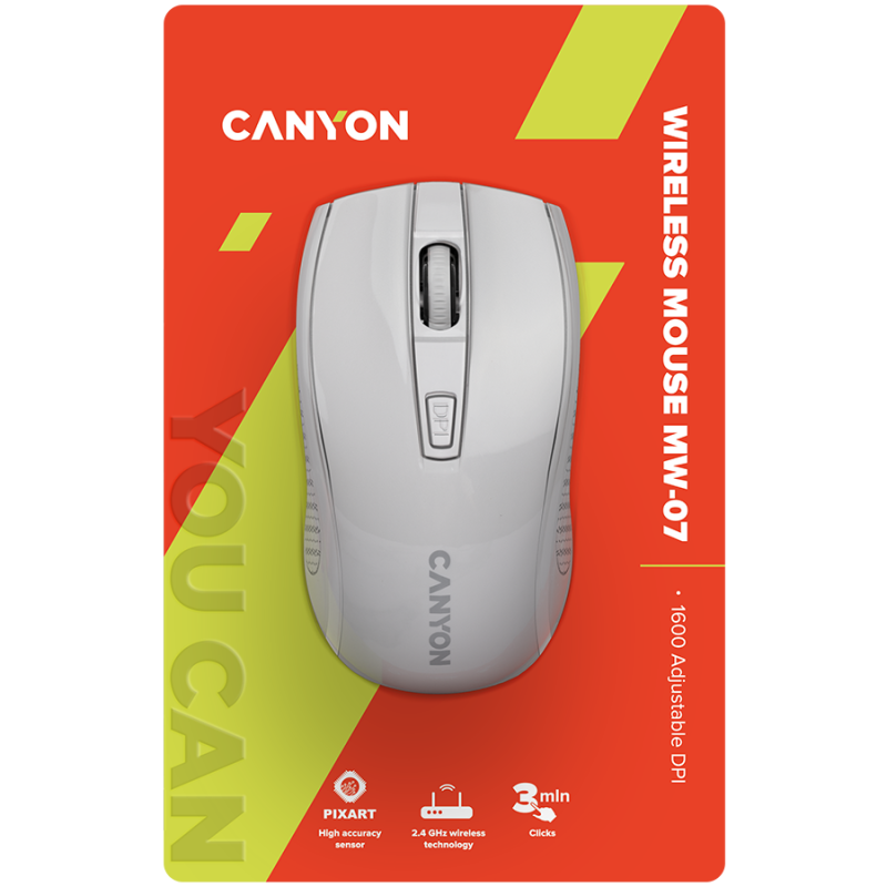 CANYON MW-7, 2.4Ghz wireless mouse, 6 buttons, DPI 800/1200/1600, with 1 AA battery ,size 110*60*37mm,58g,white - Image 6