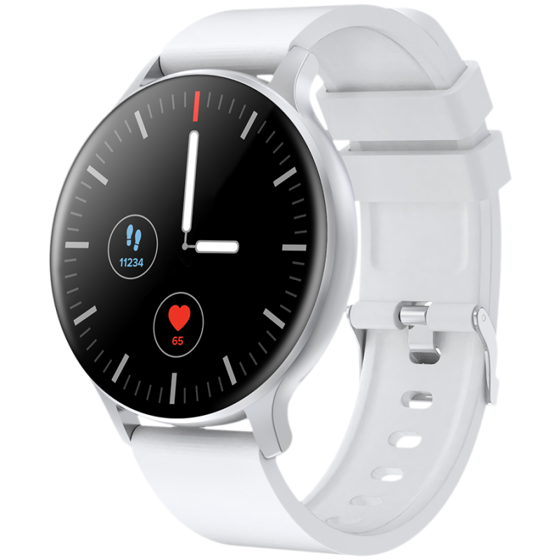CANYON Badian SW-68, Smartwatch, Realtek 8762CK, 1.28''TFT 240x240px; RAM : 160KB,  Lithium-ion polymer battery, 3.7V 190mAh Include, Silver Zinc alloy middle frame + plastic bottom case+ white Silicone strap + silver strap buckle, 44.9x 10.9mm, strap: 20x220mm, 50.64g - Image 2