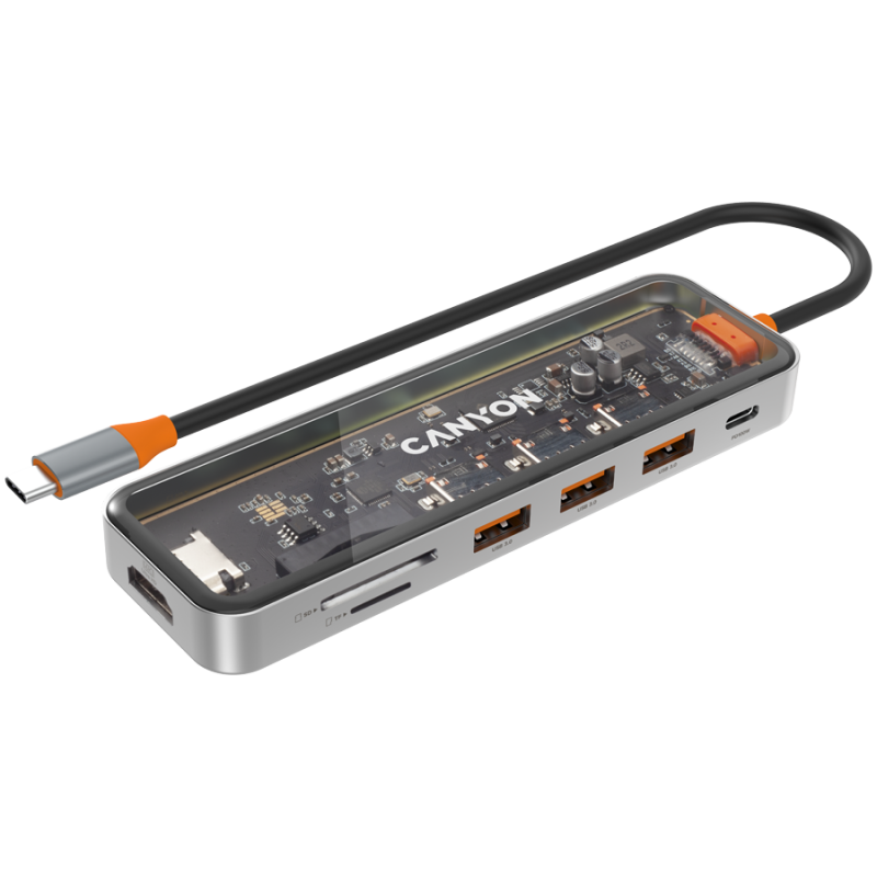 CANYON hub DS-13 7in1 4k USB-C Transparent Space Grey - Image 2