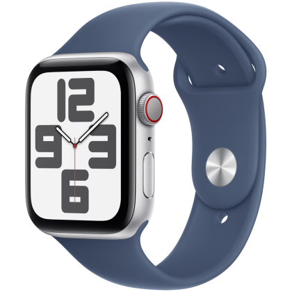 Apple Watch SE GPS + Cellular 44mm Silver Aluminium Case with Denim Sport Band - M/L,Model A2724