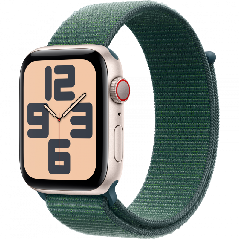 Apple Watch SE GPS + Cellular 44mm Starlight Aluminium Case with Lake Green Sport Loop,Model A2724 - Image 5