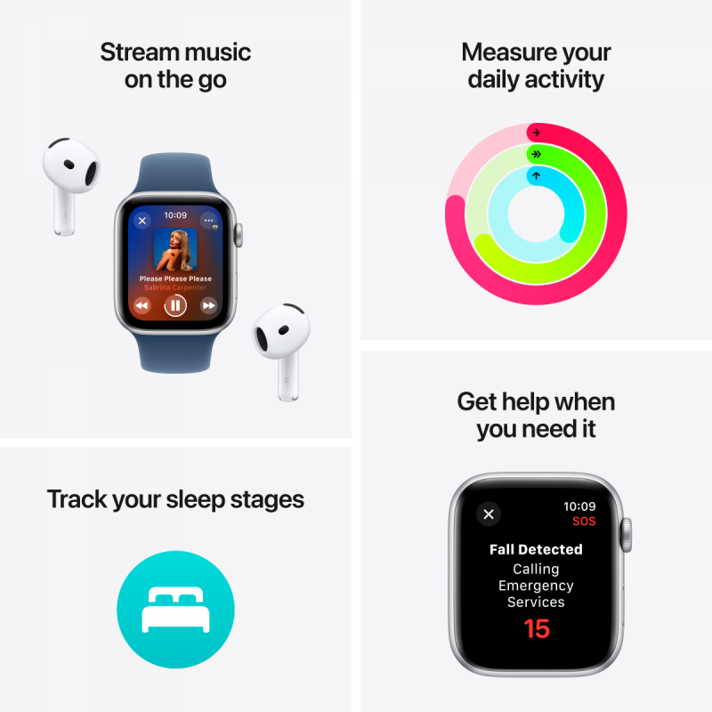 Apple Watch SE GPS + Cellular 44mm Starlight Aluminium Case with Starlight Sport Band - S/M,Model A2724 - Image 7