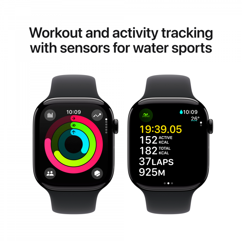 Apple Watch Series 10 GPS 42mm Jet Black Aluminium Case with Black Sport Band - M/L,Model A2997 - Image 8