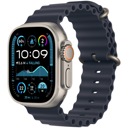 Apple Watch Ultra 2 GPS + Cellular 49mm Natural Titanium Case with Navy Ocean Band,Model A2986