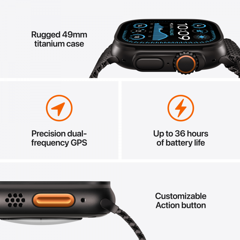 Apple Watch Ultra 2 GPS + Cellular 49mm Black Titanium Case with Black Ocean Band,Model A2986 - Image 7