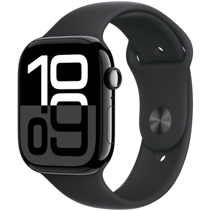 Apple Watch Series 10 GPS + Cellular 42mm Jet Black Aluminium Case with Black Sport Band - M/L,Model A3001