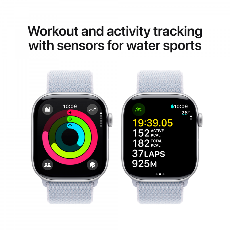 Apple Watch Series 10 GPS + Cellular 46mm Silver Aluminium Case with Blue Cloud Sport Loop,Model A3003 - Image 8