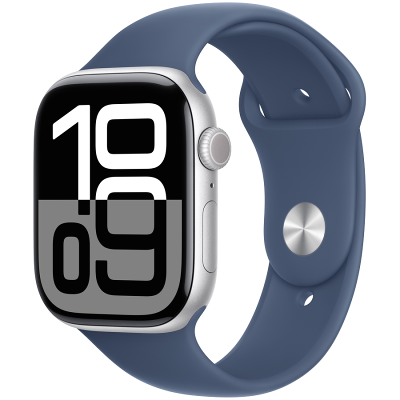 Apple Watch Series 10 GPS + Cellular 42mm Silver Aluminium Case with Denim Sport Band - M/L,Model A3001