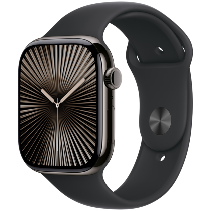 Apple Watch Series 10 GPS + Cellular 42mm Slate Titanium Case with Black Sport Band - M/L,Model A3001
