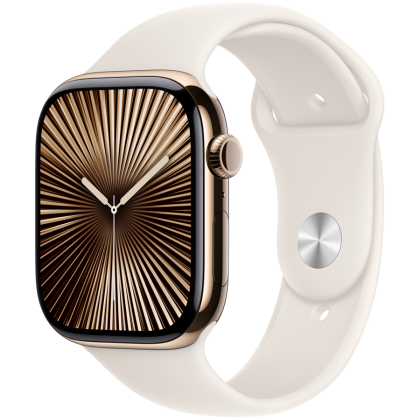 Apple Watch Series 10 GPS + Cellular 42mm Gold Titanium Case with Starlight Sport Band - M/L,Model A3001