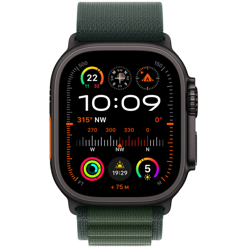 Apple Watch Ultra 2 GPS + Cellular 49mm Black Titanium Case with Dark Green Alpine Loop - Medium,Model A2986 - Image 2