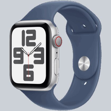 Apple Watch SE GPS + Cellular 44mm Silver Aluminium Case with Denim Sport Band - M/L,Model A2724