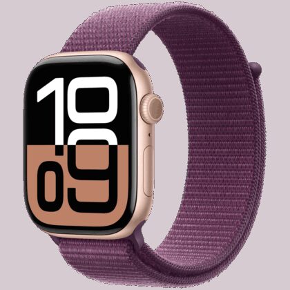 Apple Watch Series 10 GPS + Cellular 42mm Rose Gold Aluminium Case with Plum Sport Loop,Model A3001