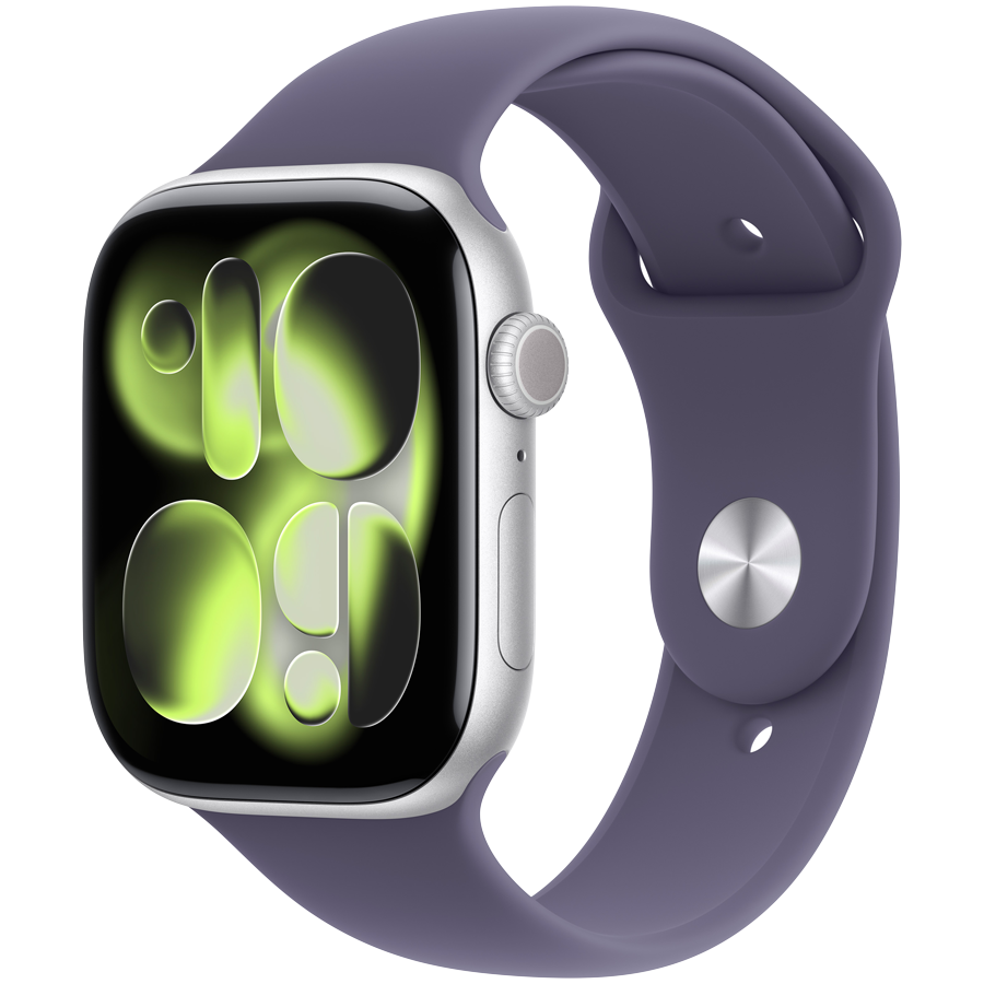 Apple Watch Series 11 GPS 46mm Silver Aluminium Case with Purple Fog Sport Band - M/L,Model A3333
