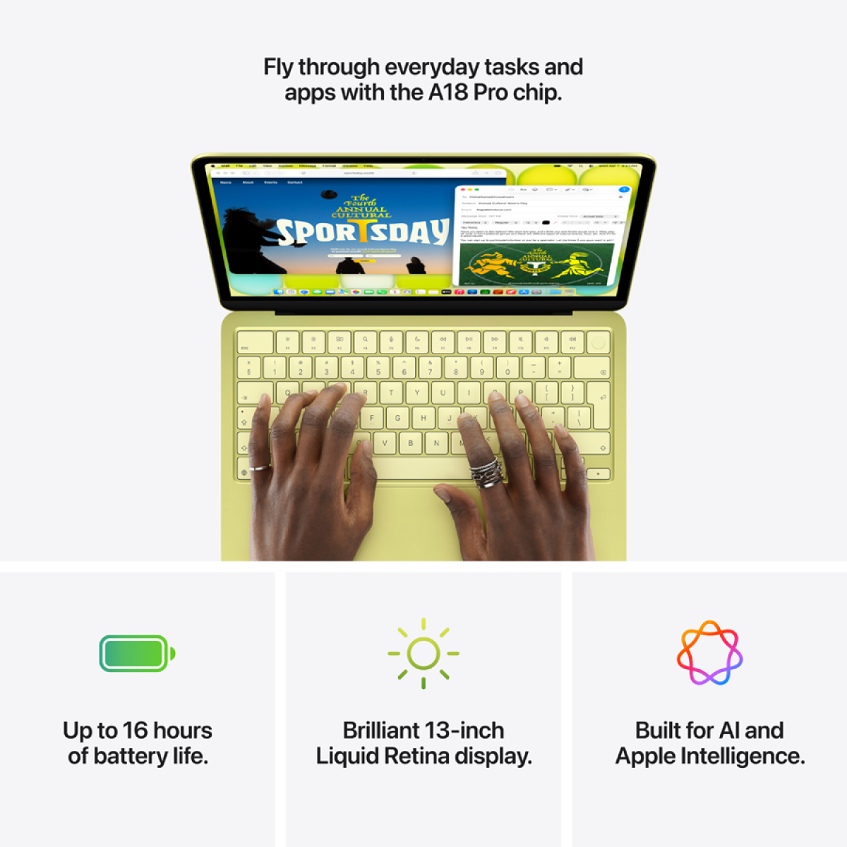 13-inch MacBook Neo: Apple A18 Pro chip with 6-core CPU and 5-core GPU, 8GB, 512GB SSD, Touch ID - Citrus,Model A3404 - Image 12