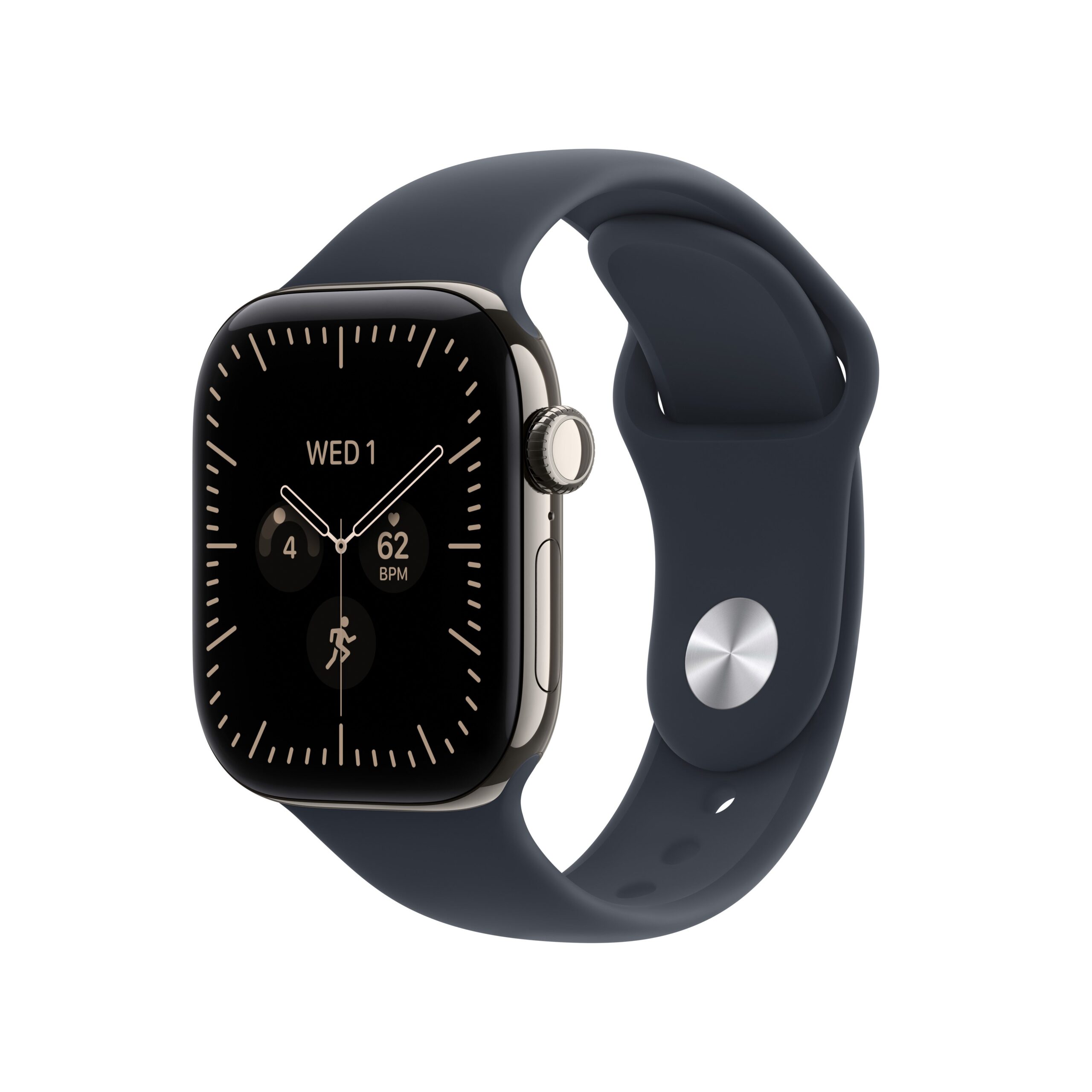 Apple Watch Series 12 GPS + Cellular 42mm Natural Titanium Case with Navy Blue Sport Band - S/M