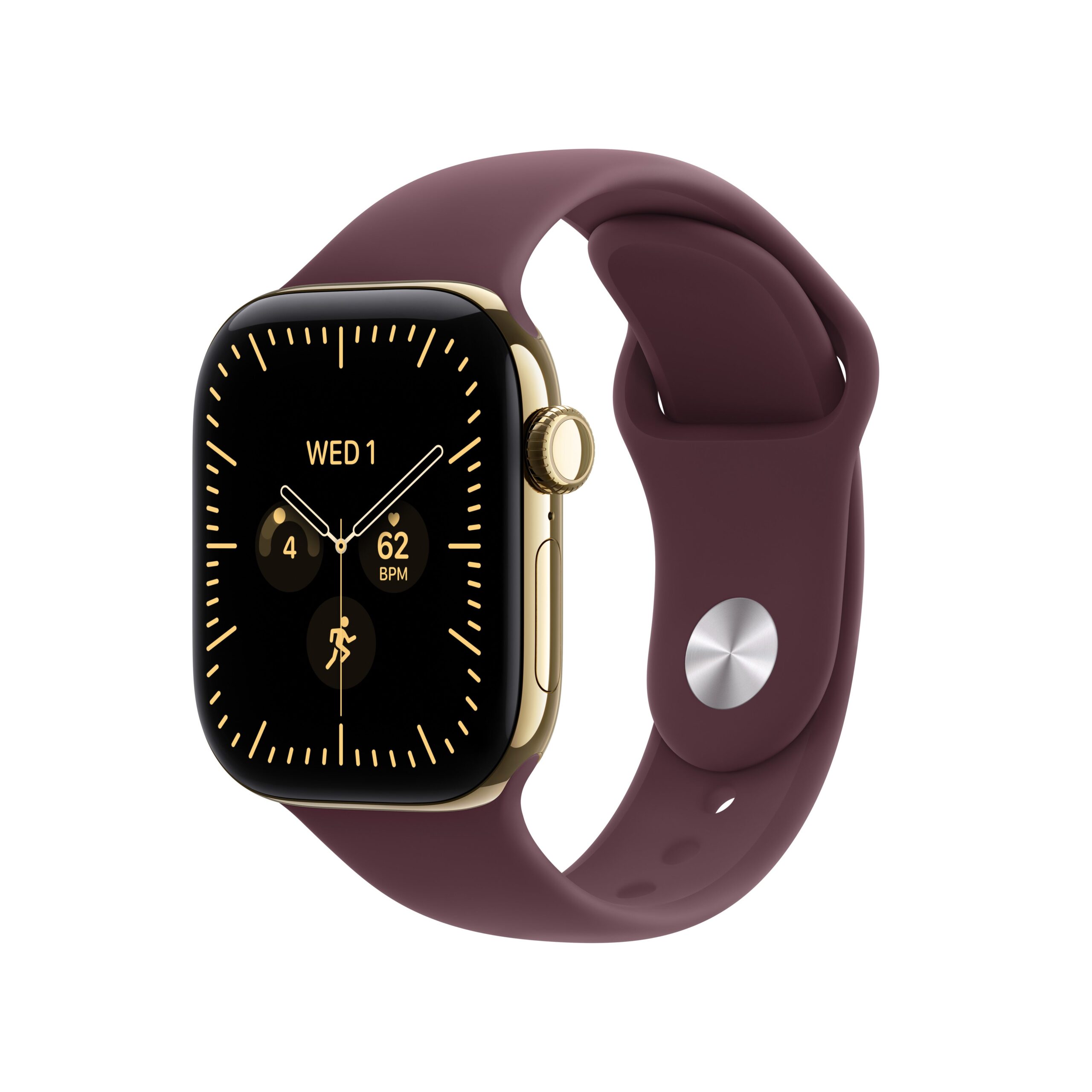Apple Watch Series 12 GPS + Cellular 42mm Radiant Gold Titanium Case with Burgundy Sport Band - S/M