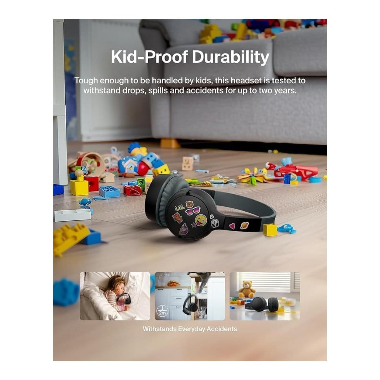 Belkin Soundform Mini Kids Wireless Headphones Black with Case AUD001HQBKV3CS - Image 4