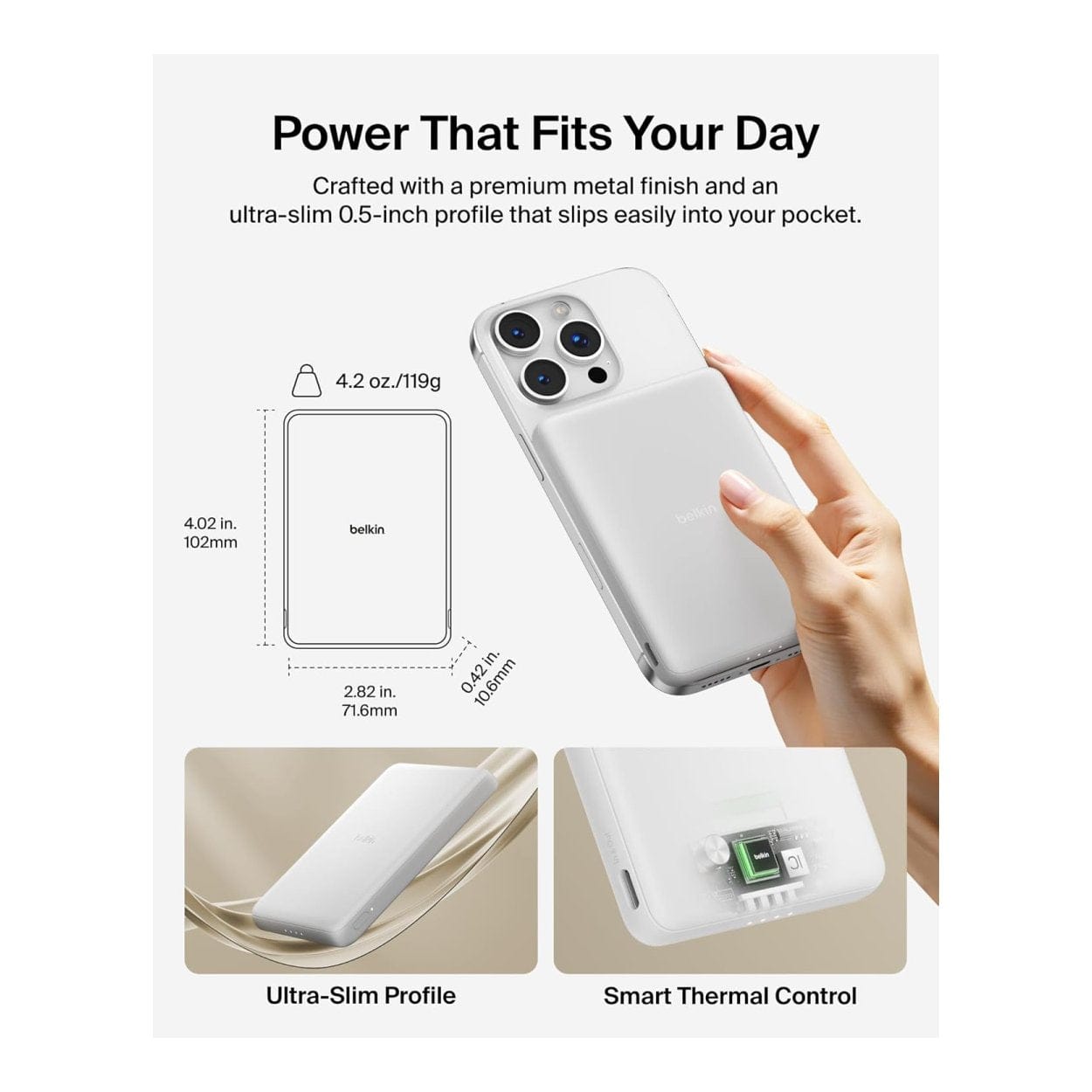 Belkin BoostCharge 5000mAh Slim Magnetic Powerbank White BPD010HQWH - Image 11