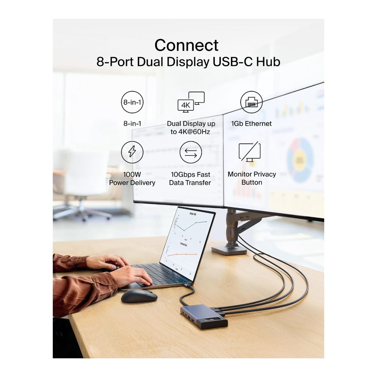 Belkin Connect 8-in-1 USB-C Dual HDMI Docking Station Silver INC027HQSGY - Image 3