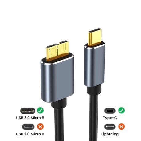 Tuff-Luv 1m USB-C to Micro-B Hard Drive Data Cable Black MF2106 - Image 2