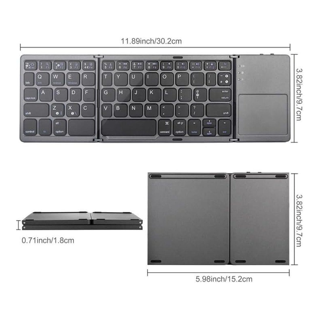 Tuff-Luv Foldable Bluetooth Keyboard with Trackpad Black MF3709 - Image 2